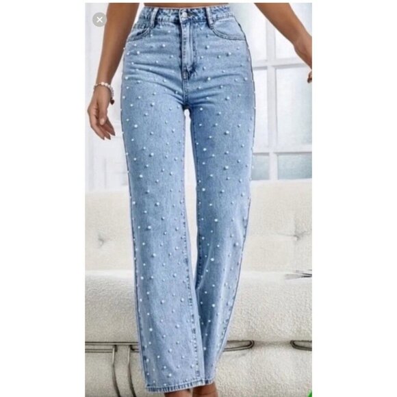 NEW! Blank NYC The Franklin Wide Leg Pearls Denim Jeans SZ 30 - Picture 4 of 10